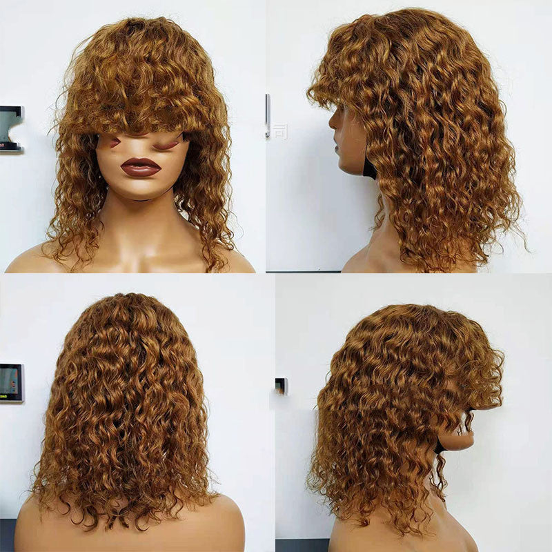 Water Wave Human Hair Wig With Bangs