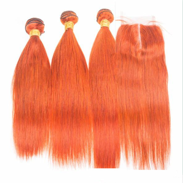 Orange Straight Human Hair extension