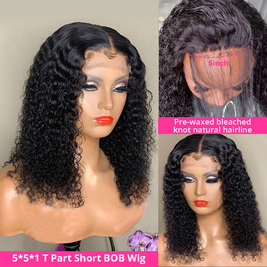 13x6 Lace Front Loose Deep Wave Short Bob Wig Jerry Curly 100% Human Hair Wig
