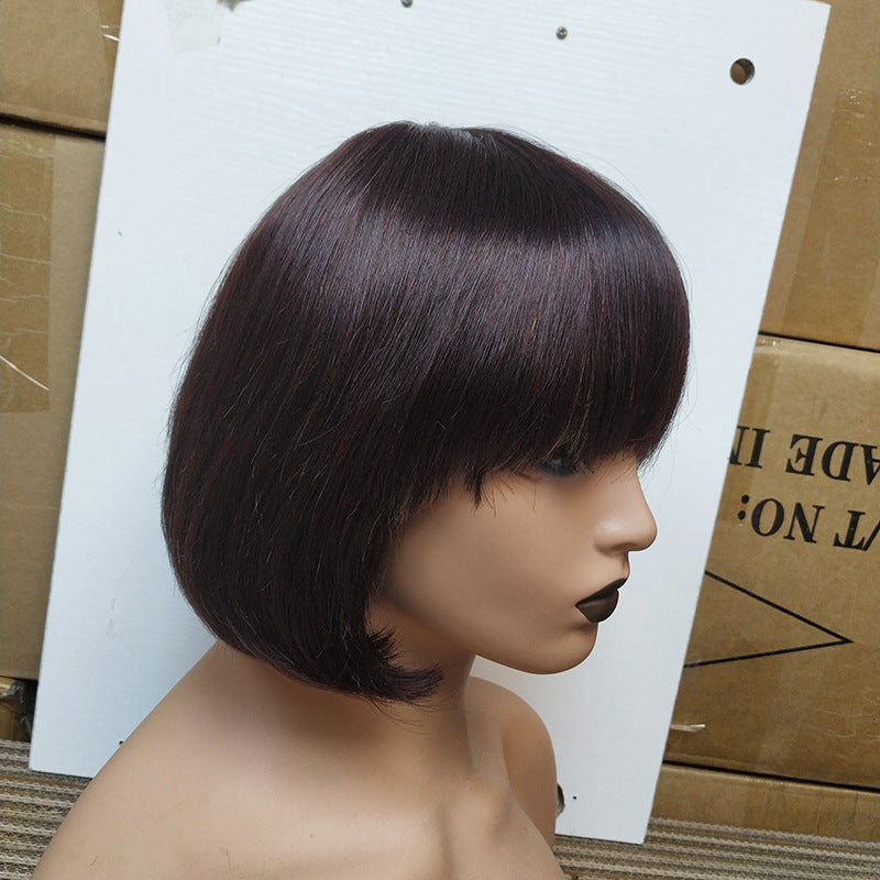Double Drawn Straight Bob Human Hair Wig with Bangs
