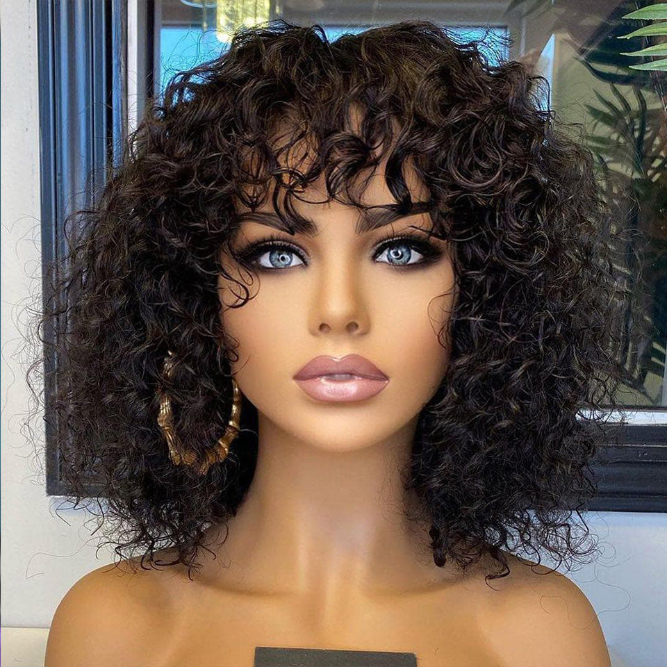 Deep Curly Fringe Human Hair Wig With Bangs