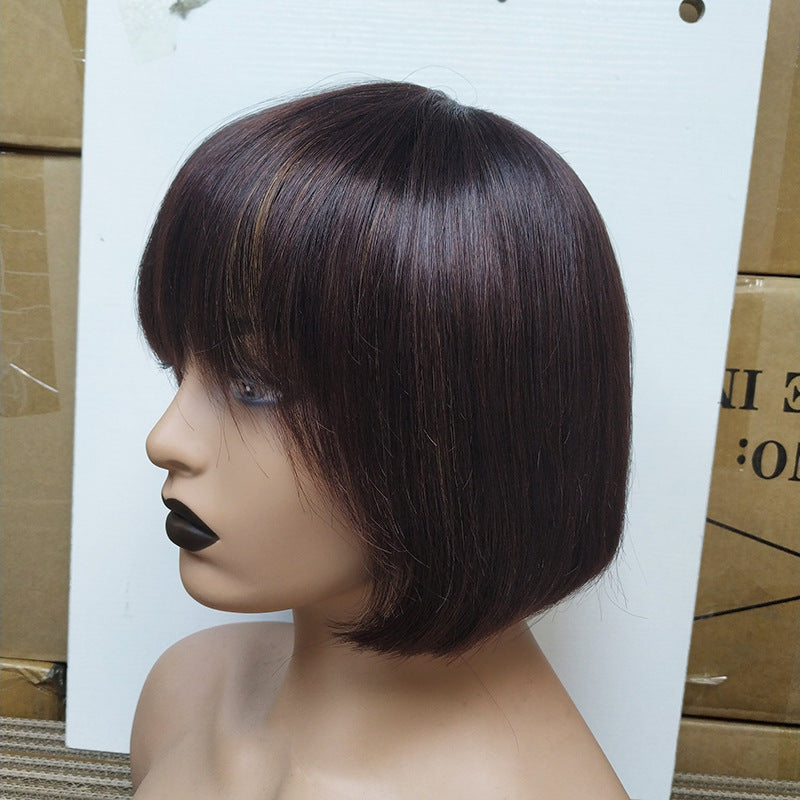 Double Drawn Straight Bob Human Hair Wig with Bangs