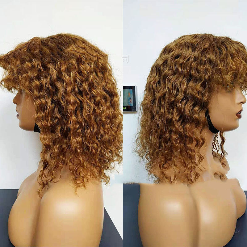 Water Wave Human Hair Wig With Bangs