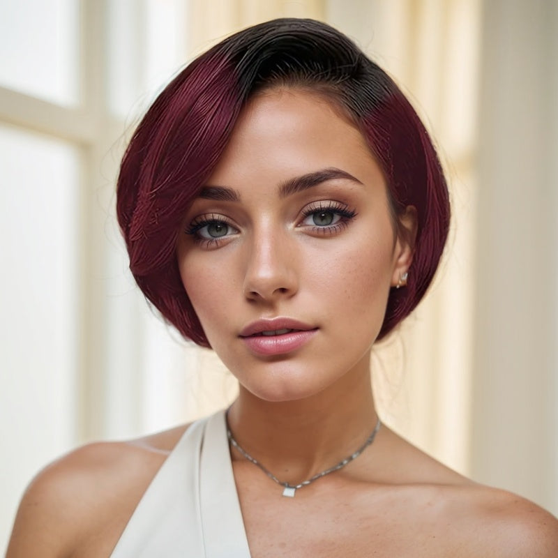 Front Transparent Lace Human Hair Wig – Short Straight & Wavy Style