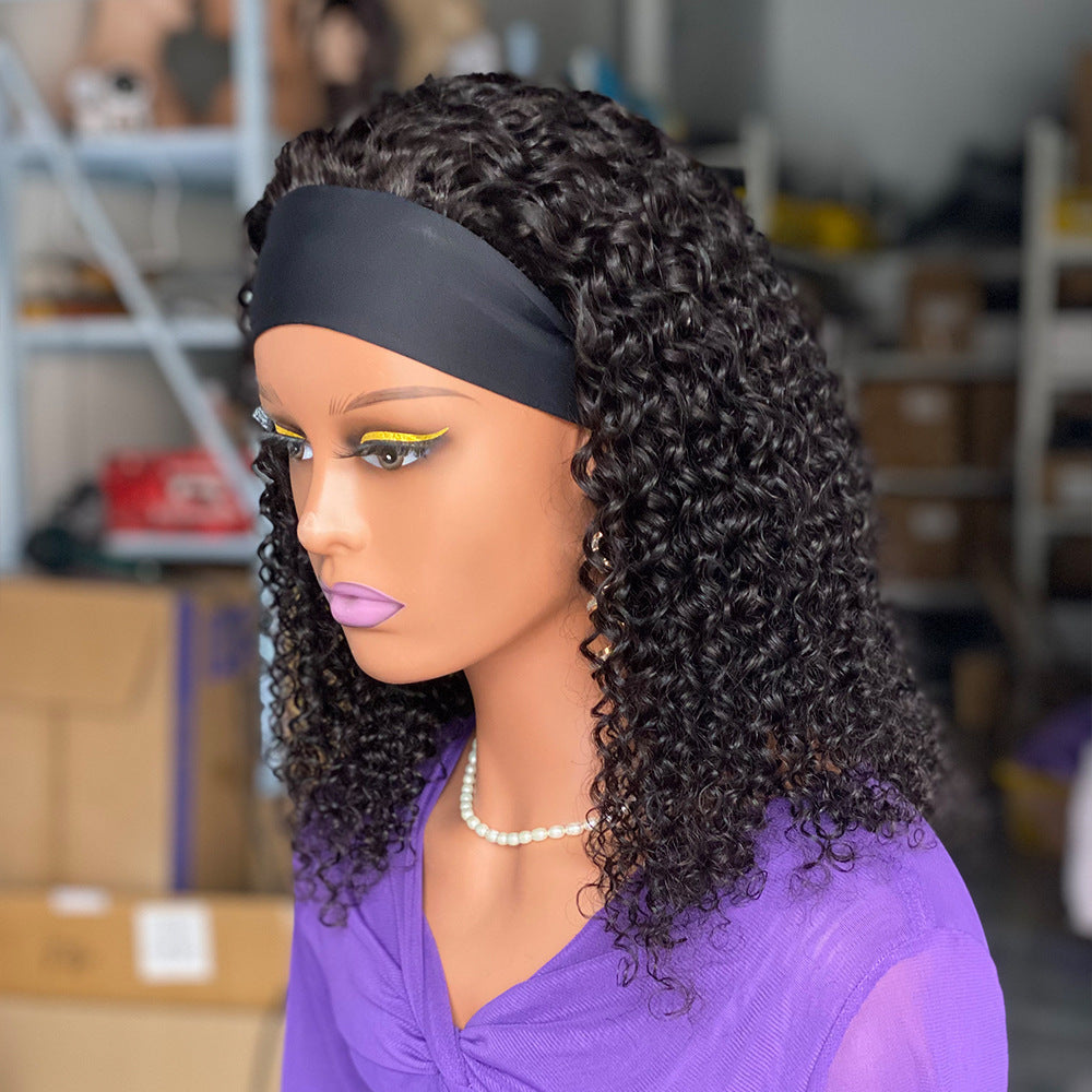 Curly Headband Human Hair Wig