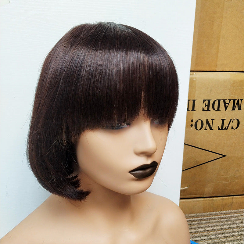 Double Drawn Straight Bob Human Hair Wig with Bangs