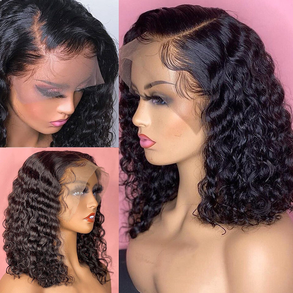 Deep Brazilian Water Wave Lace Frontal Human Hair Wigs Transparent Curly