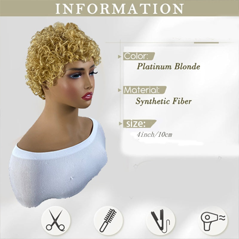 Curly Real Human Hair Wig - Pixie Cut Wig - 100% Density